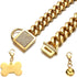 Strong Chain Dog Collar for Large Dogs, Gold Cuban Link with Bling Cubic Zirconia Buckle, 18mm Metal Chain with Gold