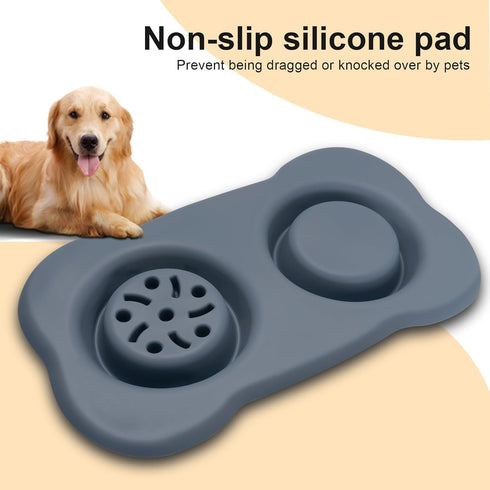 Slow Feeder Dog Bowls, Slow Down Eating, Non Skid Silicone, Non Spill Drinking, Food and Water Bowl, Small Medium Breed Dogs, Cat Dishes, Dishwasher Safe (Grey, M)