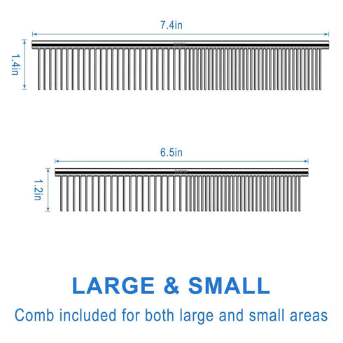 CWXZSTM Pet Steel Combs for Dog and Cat, Dematting Comb with Rounded Teeth and Non-Slip Grip Handle, 6.5IN/7.4IN