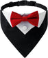 Dog Tuxedo Collar Suit for Wedding Engagement and Birthday, Formal DogTux Bandana Costume with Red Bow Tie, Adjustable