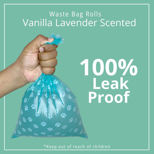 Vanilla Lavender Scent Dog Poop Bags Rolls (12 rolls) & 25 Individual Pet Wipes - 2 in 1 Cleaning Kit
