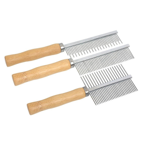 Professional Metal Dog Grooming Comb - 3 PCS Wooden Handled Pet Comb for Dogs and Cats, Removes Tangles and Dematting