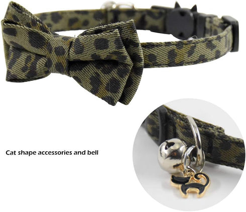 Cat Collar Breakaway with Bell and Accessories, Adjustable Printing Kitten Collar Bowtie for Kitty 19 Colors 7.5-11in