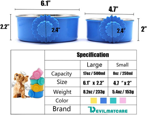 DEVILMAYCARE Pet Feeder Dog Bowl, Stainless Steel Food Hanging Bowl, Pink