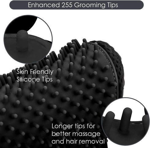 Upgrade Version Pet Grooming Glove - Gentle Deshedding Brush Glove for Dogs, Cats & Horses, 1 Pair (Black)