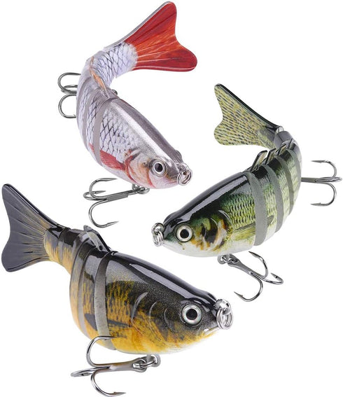 Lifelike Fishing Lures for Bass, Trout, Walleye | Realistic Multi Jointed Fish Popper Swimbaits - 3 Pack