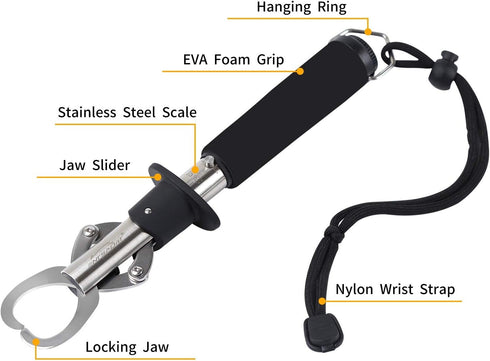 Lip Gripper With Scales - Professional Fish Holder, Stainless Steel Grabber, 40 Pound Weight Scale Tool
