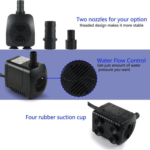 220 GPH Submersible Water Pump (800L/H, 15W), Ultra Quiet with 12 LED Colorful Lights for Fish Tank