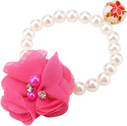 Pet Pearl Flower Necklace, Princess Collar Accessories for Puppy Decoration (Rose Red)