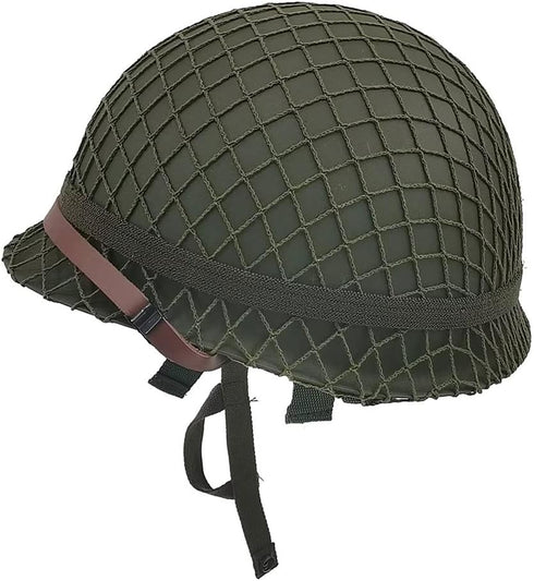 WW2 US Army M1 Helmet - Metal Steel Shell Replica with Net/Canvas Chin Strap/Cat Eye Band