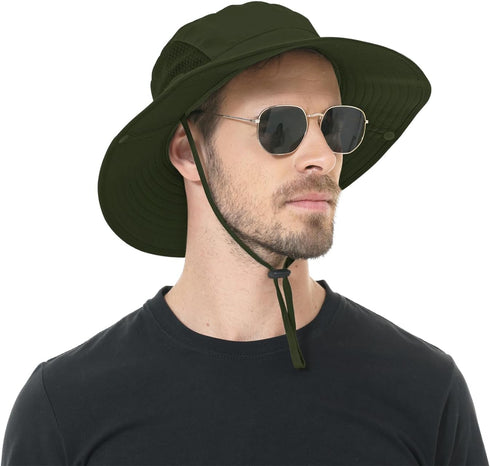 Sun Hat for Men Women, UPF 50+ Fishing Waterproof Wide Brim Boonie Bucket Hat for Hiking Garden