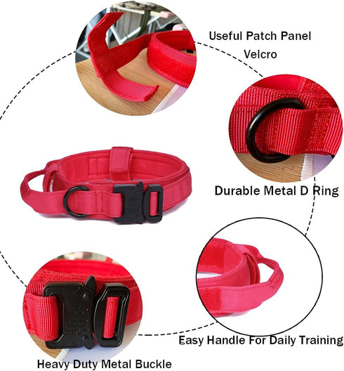 Tactical Dog Collar, Adjustable Military Nylon Dog Collar with Heavy Duty Metal Buckle for Training (Red, S)