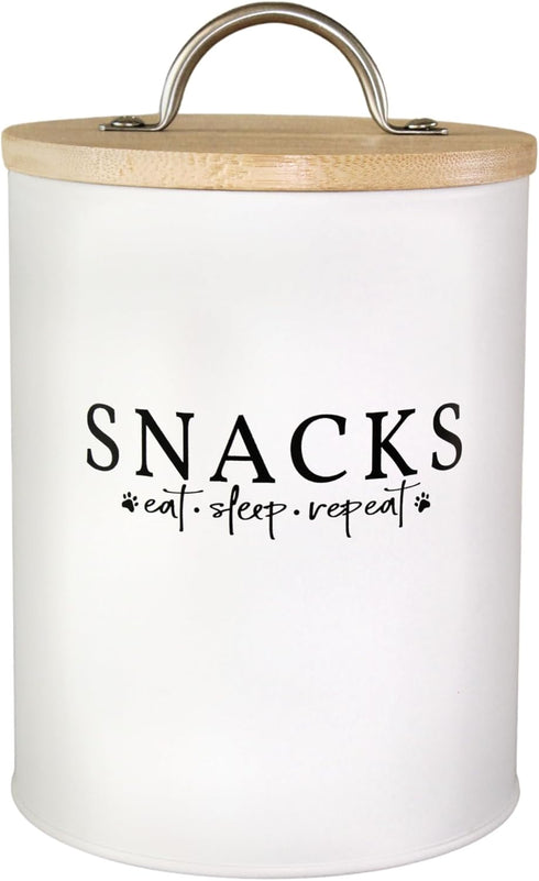 White Pet Snack Container with Easy to Open Bamboo Lid, 70 oz Dog and Cat Treat Container
