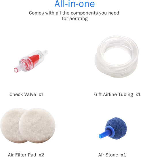 AquaMiracle Fish Tank Air Pump, All-in-One Bubbler Aerator for 1-80 Gallon Aquariums, Quiet Operation
