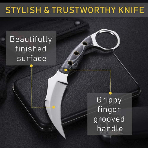 Tactical Karambit Knife with Sheath, Micarta Handle, Fixed 440C Steel Blade for Camping & Survival EDC