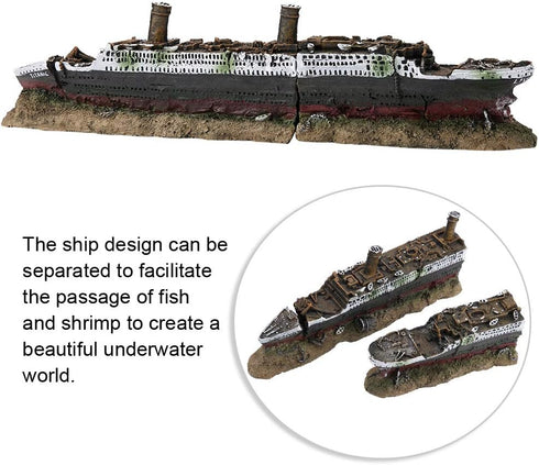 Resin Titanic Shipwreck Decoration, Sunken Boat Fish Tank Ornament, Aquarium Accessories