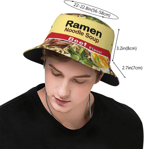 Ramen Noodle Soup Beef Flavor Bucket Hats, Funny Food Sun Cap for Summer Travel Outdoor