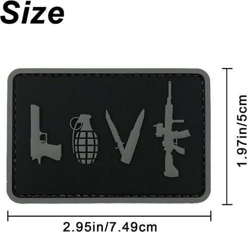 uuKen Tactical Gear Love Symbol Sign Tactical PVC Patch with Hook Fastener Backing (Black and Grey)
