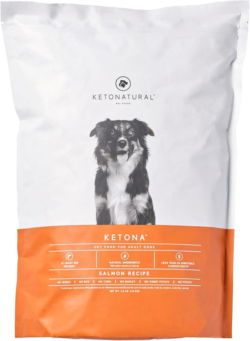 Ketona Salmon Recipe Adult Dry Dog Food, Natural, Low Carb (5%), High Protein (46%), Grain-Free, 4.2 lb