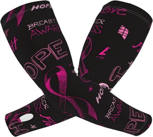 Ribbon Breast Cancer Awareness Cooling Arm Sleeves for UV Protection, Perfect for Cycling, Running, Basketball