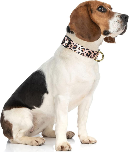 Personalized Adjustable Dog Collar for Medium Dogs, Cute Leopard Puppy Collar for Boy and Girl Dogs, Pink