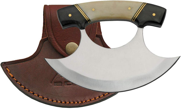 SZCO SUPPLIES 5.5" Horn/Bone Handle Crescent Blade Ulu Knife with Sheath, Black/White