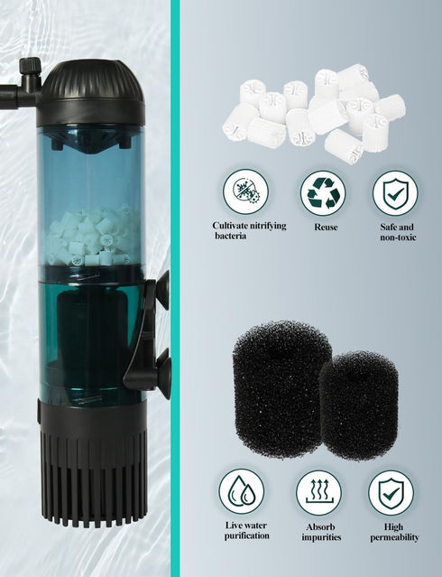5-20 UPETTOOLS Aquarium Filter Fish Tank Filter with Fluid Bed Sponge Filter Multiple Function Ultra-Silent Filter
