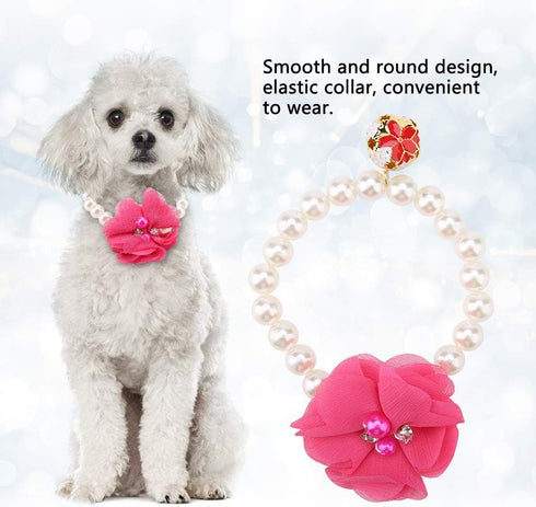 Pet Pearl Flower Necklace, Princess Collar Accessories for Puppy Decoration (Rose Red)