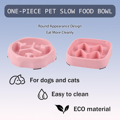 2 PACK Pink Silicone Slow Feeder Dog Bowls for Small Breeds, Prevents Overeating for Dogs & Cats