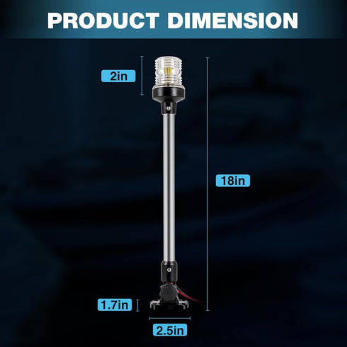 18 Inches IP67, (12-24V) Anchor Light Boat Stern Light Waterproof White Fold Down Marine Navigation Lights for Boats