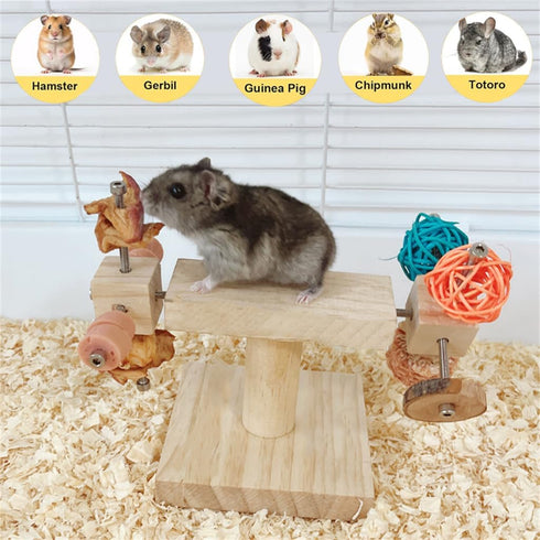 Chinchilla Wooden Spinning Foraging Toy for Hamster Guinea Pig, Wood Interactive Enrichment Toy for Pet Rats Gerbil