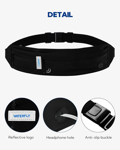WATERFLY Running Belt Fanny Pack, Jogging Waist Pack for Men Women, Sport Exercise Fitness Phone Holder Belt