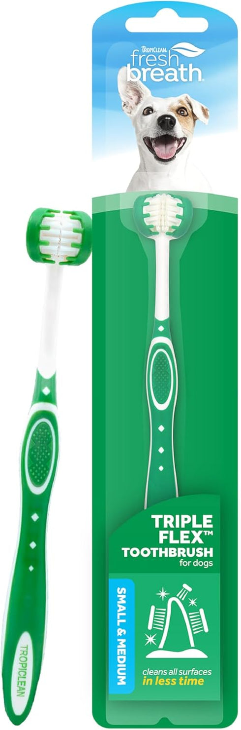 TropiClean Fresh Breath TripleFlex Toothbrush - 360-Degree Dog Dental Cleaning for Small & Medium Dogs