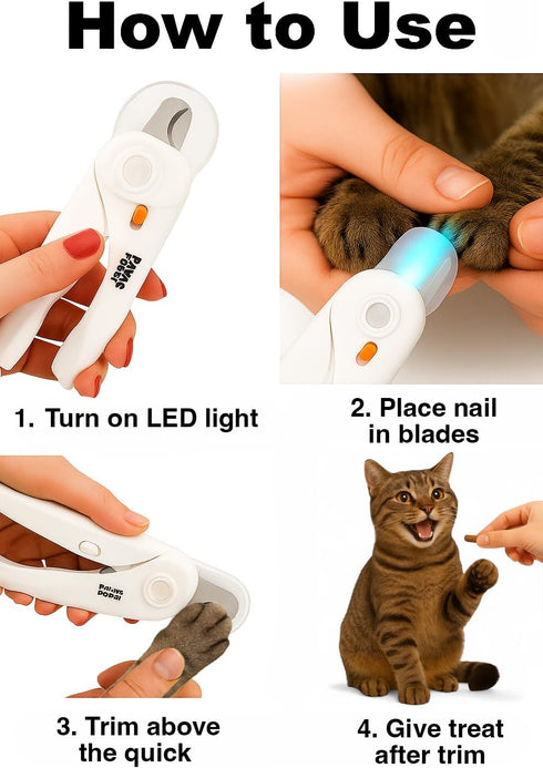 Trimming Cat Nail Clipper & Small Dog Nail Clippers with LED Light - Illuminates Nails & Bloodline for Safe, Easy