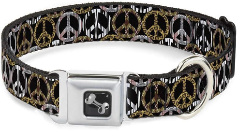 Buckle-Down Dog Collar Seatbelt Buckle - Peace Black/Animal Prints - 1.5" Wide - Large, Fits 18-32" Neck