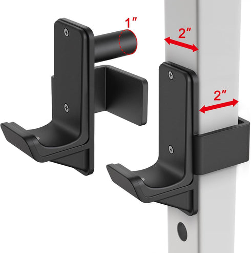 Kipika J-Hooks for 2" x 2" Power Rack, Heavy Duty Steel Hooks with Rubber Pads, Set of 2