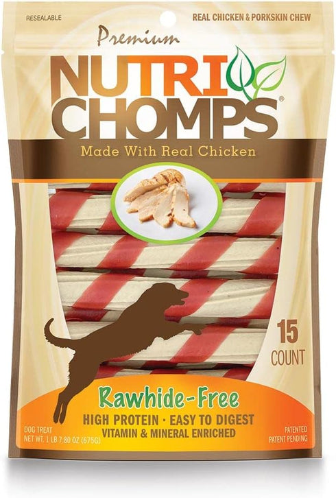 NutriChomps Dog Chews, 6-inch Twists, Easy to Digest, Long Lasting, Rawhide-Free, 15 Count, Real Chicken Flavor