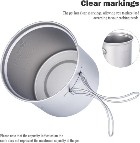 iBasingo 2 Piece-Set Titanium Bowl Pot Set with Folding Handle for Outdoor Cooking