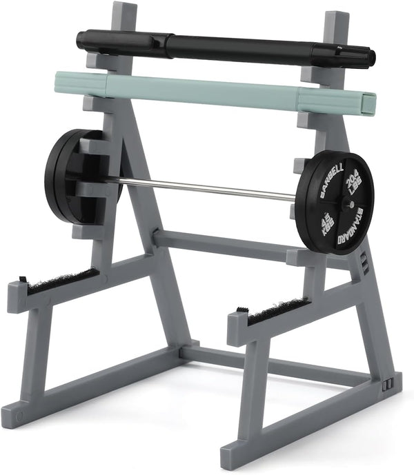 Squat Rack Pen Holder, Mini Barbell Rack Desktop Decor for Office Gym, Weights & Barbells Included