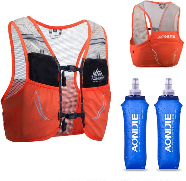 Lovtour Hydration Race Vest, Lightweight 2.5L Pack with 2 Soft Water Bottles for Running, Cycling, Hiking (Orange, S-M)