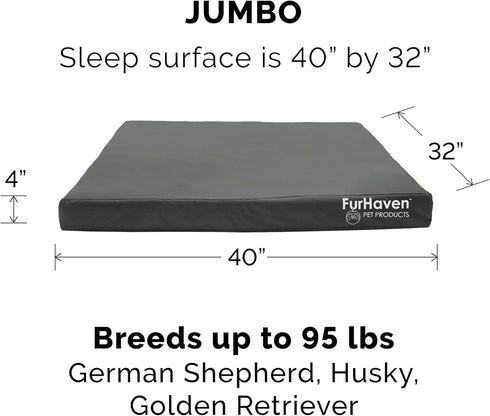 Furhaven Water-Resistant Orthopedic Dog Bed - For Large Dogs up to 95 lbs, Removable Washable Cover, Stone Gray,