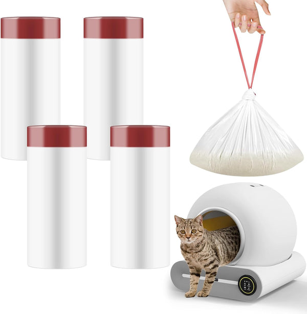 Cat Waste Bags, 19.7 x 17.7 Inches, 4 Packs/80 Counts, White-Red, for Automatic Cleaning Litter Boxes