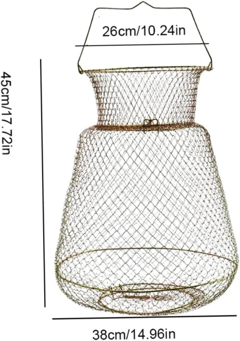 KUYYFDS 25cm Wire Fish Crab Basket Portable Foldable Round Metal Fishing Lobster Cage with Handle