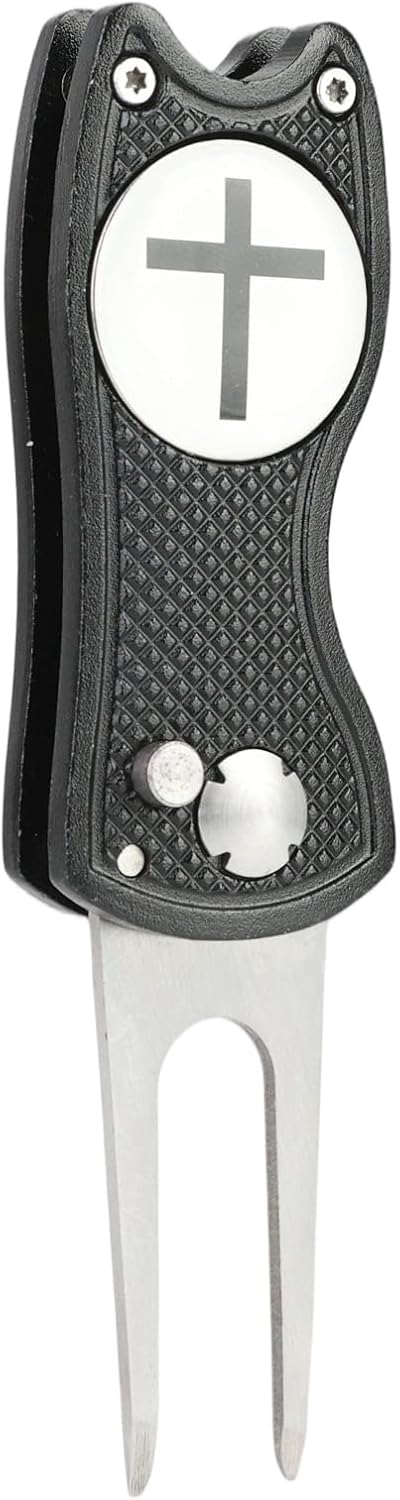 Golf Divot Repair Tool with Magnetic Ball Marker - Stainless Steel Foldable