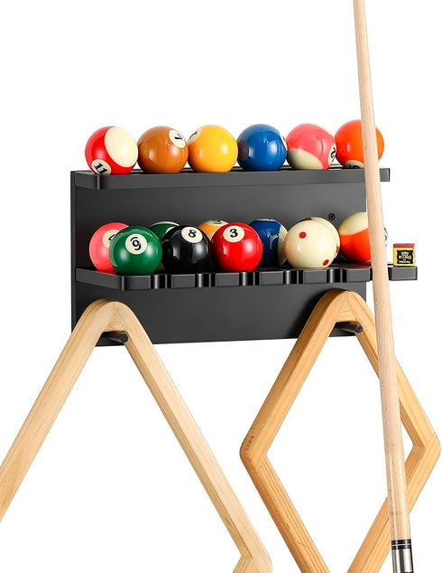 Wall Mount Billiard Balls Rack, Hardwood Billiard Balls Holder & 6 Pool Stick Holder