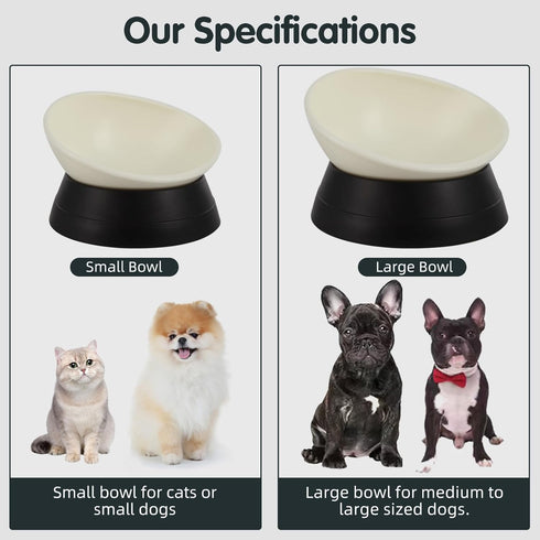 Bulldog Bowl Anti-Slip Dog Cat Dish - Detachable Rubber Dog Bowl, Tilted Pet Feeder Slope Base (Black, 3.5 Cup)