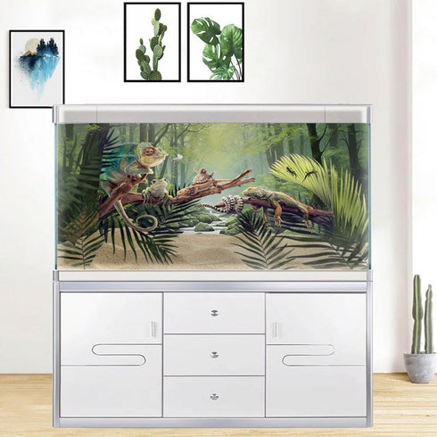 24x12in Tropical Forest Terrarium Background, Natural Green Forest Tree Reptile Habitat Background, Misty Rainforest