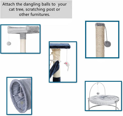 10-Pack Replaceable Cat Dangling Toy with Bell - Cat Scratching Post Replacement Attachment Ball Toy