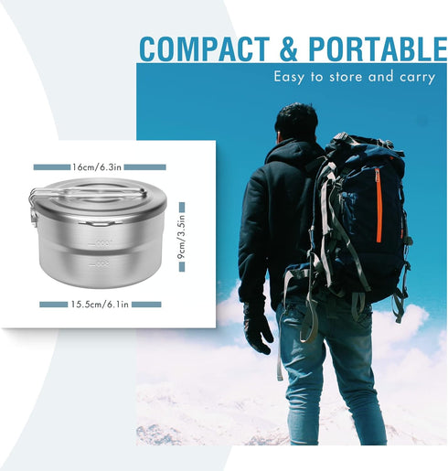 Lixada Camping Pot Stainless Steel 1.5L Camping Cook Pot with Lid and Folding Handle, Large Capacity Bento Pot for
