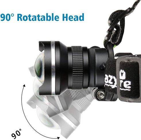 LED Headlamp - Super Bright Headlight Flashlight, 3 Modes Zoomable for Running, Hiking, Camping, Fishing